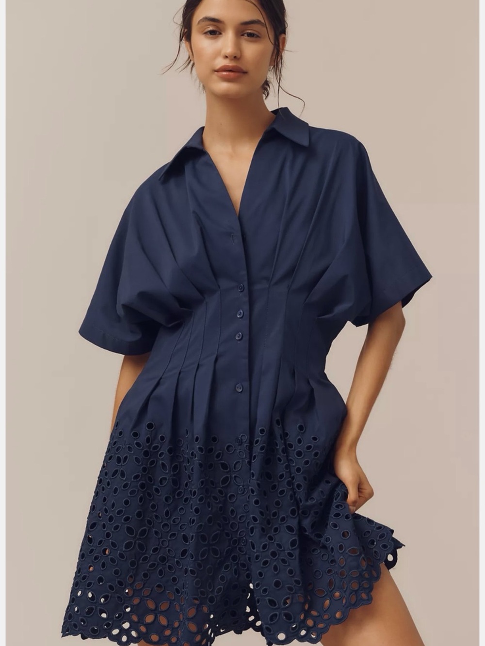 Anthropologie Exquise Tobie Shirt Dress - Navy Eyelet